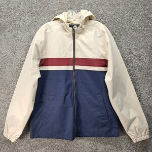 Weatherproof Mens Large Colorblock Windbreaker Jacket Cream Navy Burgundy Zip Up